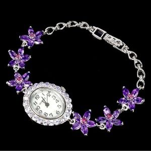 Elegant Purple Floral Bracelet Watch